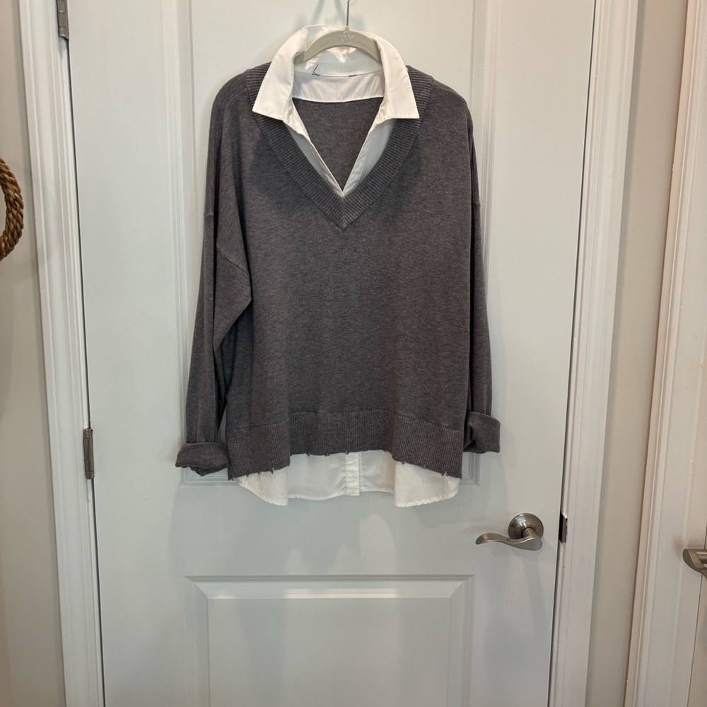 Gray and White Sweater